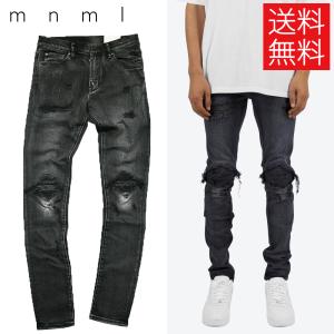 ミニマル mnml X162 クラッシュ リペア スキニー デニム パンツ ダメージ ブラック STRETCH DENIM BLACK｜atomicdope