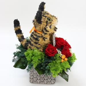 プリザーブドフラワーアレンジ 招き猫 キジトラ...の詳細画像3