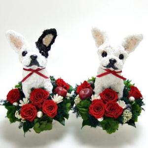 ウェルカムドール ２匹のフレンチブルドッグ lovely プリザーブドフラワーアレンジ犬 結婚祝い ウエディング ギフト プレゼント
