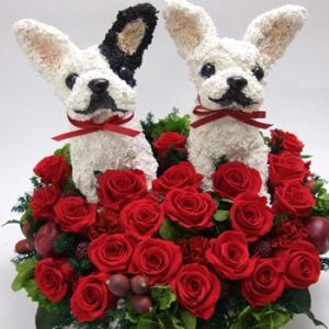 ウェルカムドール フレンチブルドッグ 豪華なプリザーブドフラワーアレンジ犬 結婚祝い ウエディング ギフト プレゼント