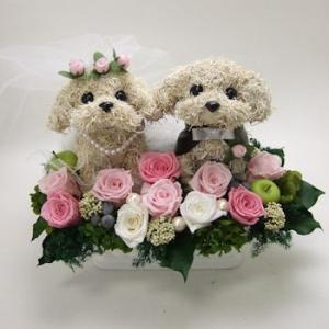 ウェルカムドール マルチーズ トピアリードレス付き プリザーブドフラワー犬結婚祝い ウエディング ギフト プレゼント