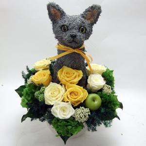 プリザーブドフラワーアレンジ猫 ロシアンブルー ...の商品画像