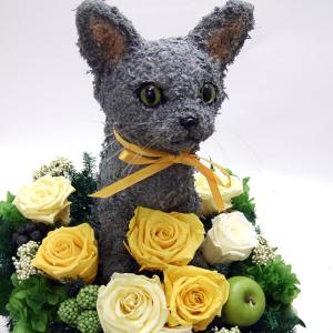 プリザーブドフラワーアレンジ猫 ロシアンブルー...の詳細画像1