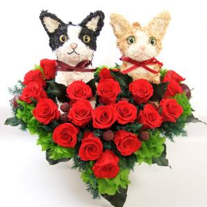 ウェルカムドール 猫　ハートアレンジ プリザーブドフラワー 結婚祝い ウエディング ギフト プレゼント