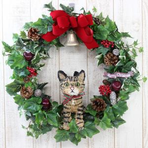 キジトラ猫のトピアリー クリスマスリース（アートタイプ）　クリスマスギフトに