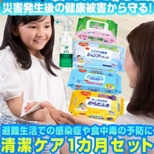 清潔ケア1ヵ月セット健康二次被害予防に 防災グッズ シャンプーナップ おしりふき からだふき 歯みがきティッシュ 避難生活用品の商品画像