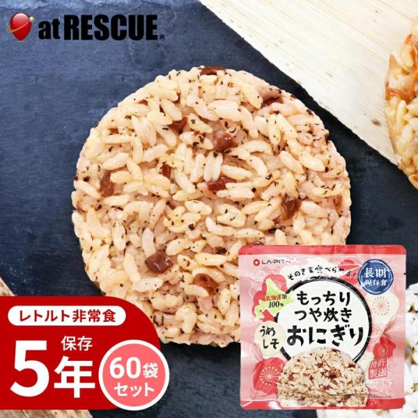 もっちりつや炊きおにぎり 60個セット/ケース うめしそ 長期保存 北海道米100％ 特許製法 非常...