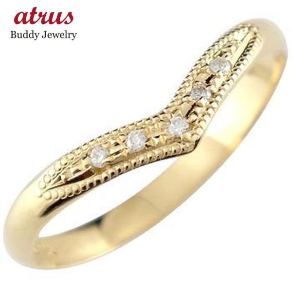 リング ゴールド ピンキーリング V字 ダイヤモンドリング エンゲージリング イエローゴールドk18...