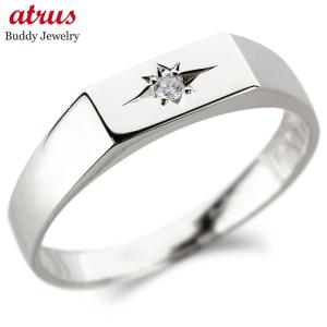 ジュエリー工房アトラス 18金 印台 リング ダイヤモンド 一粒 メンズ