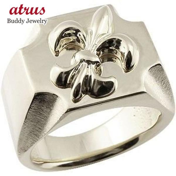 シルバー リング メンズ 印台 指輪 ユリの紋章 sv925 ピンキーリング シグネットリング 幅広...