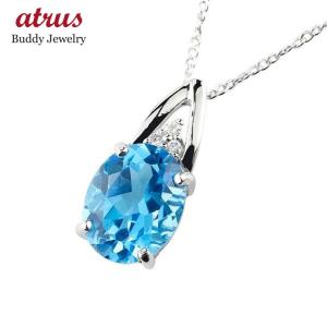 ネックレス ブルートパーズ ペンダントトップ ダイヤモンド ホワイトゴールドk18 シンプル レディース チェーン k18 18金 人気 11月誕生石 送料無料