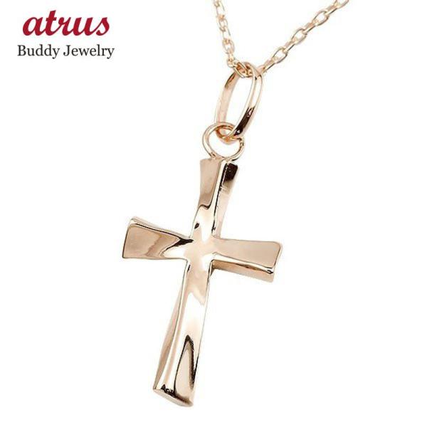 メンズ ネックレス トップ クロス ピンクゴールドK18 ペンダント 十字架 シンプル 18金 男性...