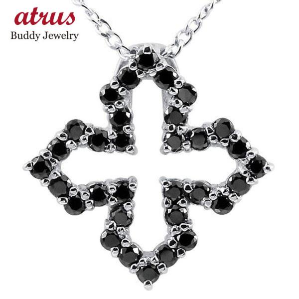 ネックレス メンズ ブラックダイヤモンド ホワイトゴールドk10 オープンクロス ペンダントトップ ...