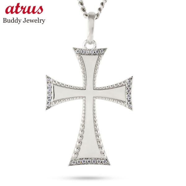 シルバー ネックレス クロス 喜平 トップ メンズ ダイヤモンド 0.125ct ペンダントトップ ...