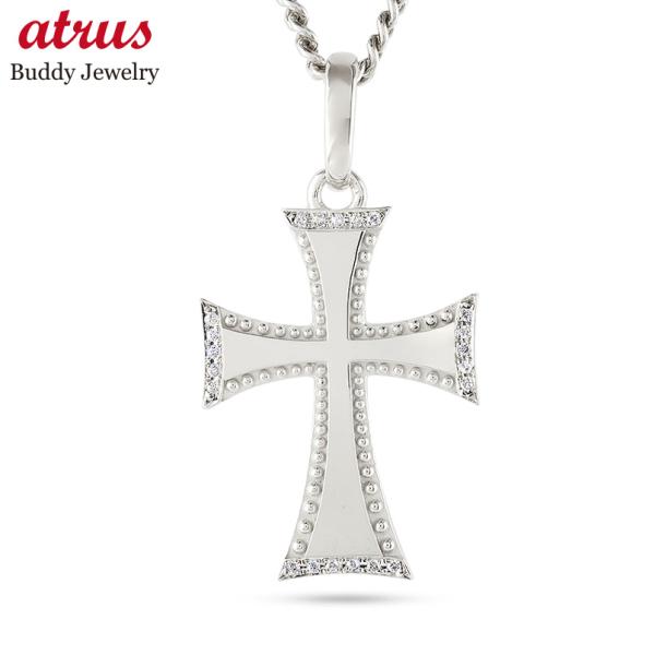 シルバー ネックレス クロス 喜平 トップ メンズ ダイヤモンド 0.1ct ペンダントトップ 大ぶ...
