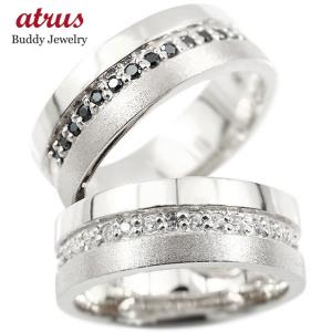 結婚指輪 プラチナ ペアリング 2本セット ダイヤモンド ブラックダイヤモンド pt900 太め ペア 指輪 幅広 つや消し マリッジリング レディース メンズ 送料無料｜atrus