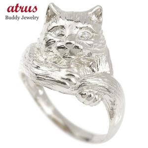 リング ダイヤモンド 猫 ホワイトゴールドk10 エンゲージリング 幅広 指輪 ピンキーリング 婚約指輪 ダイヤ 10金 ねこ ネコ 送料無料 セール SALE｜atrus