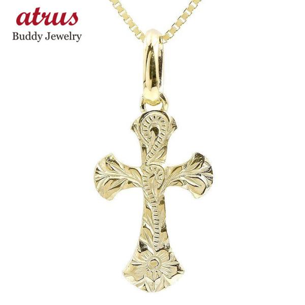 メンズ ネックレス トップ 金 ハワイアンジュエリー 18k イエローゴールドk18 クロス 18金...