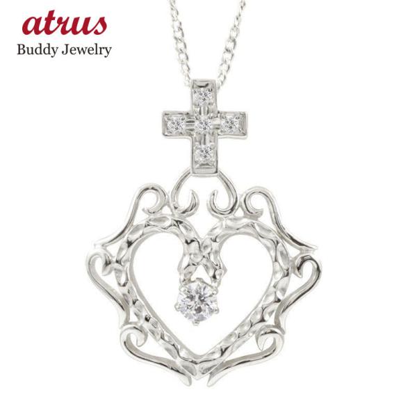 ネックレス ダイヤモンド シルバー925 猪目 オープンハート クロス ネックレス トップ sv92...