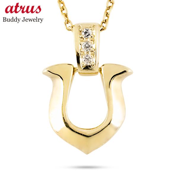 18金 ネックレス トップ 馬蹄 メンズ ダイヤモンド ペンダントトップ ゴールド 18k ホースシ...