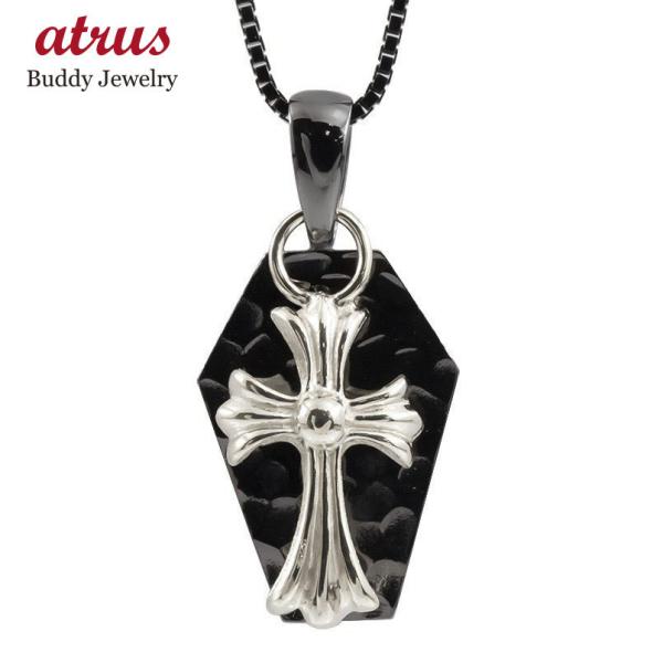 メンズ ネックレス トップ クロス プラチナ シルバー ブラックメッキ 黒 ブラック 十字架 棺桶 ...