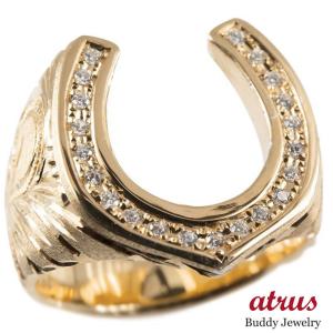 18金 リング メンズ ゴールド ダイヤモンド 指輪 18k ピンクゴールドk18 ハワイアン ダイヤ 馬蹄 ホースシュー ピンキーリング 幅広 送料無料 セール SALE｜atrus