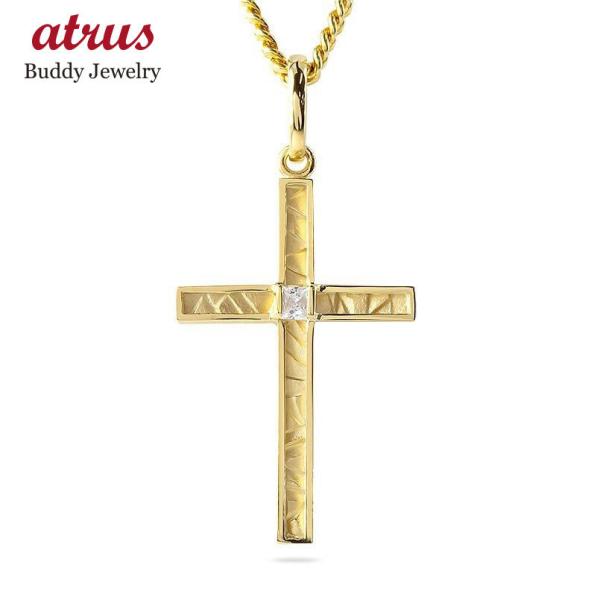 18金 ネックレス トップ メンズ トップ 喜平 クロス ダイヤモンド 大粒 つや消し ゴールド 1...