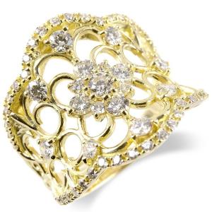 18金 リング ダイヤモンド 0.97ct 婚約指輪 ダイヤ 安い エンゲージリング幅広 透かし 指輪 ピンキーリング ゴールド イエローゴールドk18 送料無料 人気｜atrus