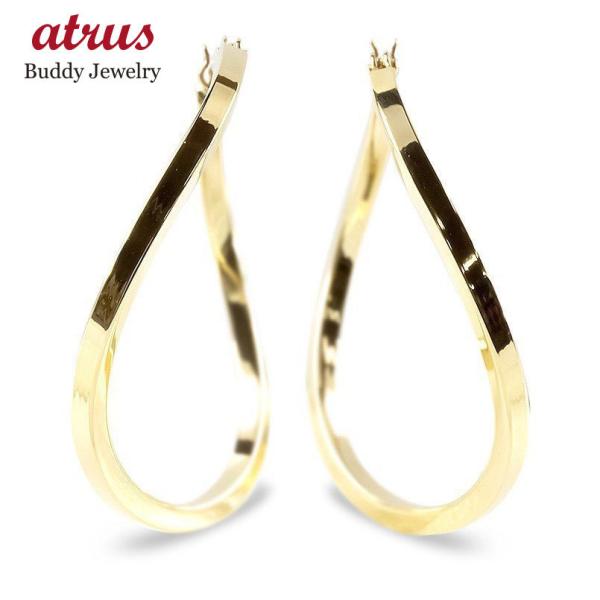 ピアス 18金 リング フープ ひねり レディース ゴールド イエローゴールドk18 18k シンプ...