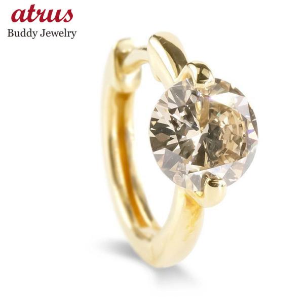 18金 フープピアス ブラウンダイヤモンド 0.5ct メンズ 片耳 ゴールド 18k ダイヤ リン...