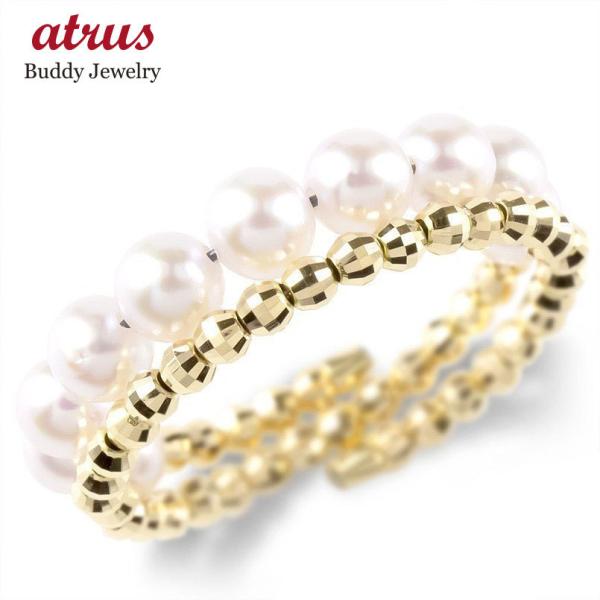 18金 リング パール フリーサイズ 形状記憶 ミラーボール ゴールド 18k イエローゴールド k...