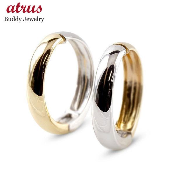 ゴールド ピアリング レディース フープ イヤリング リバーシブル イエローゴールドk10 ホワイト...