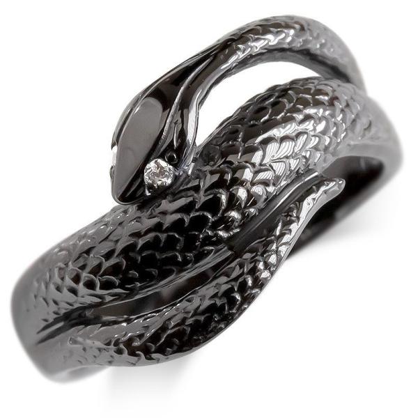 リング メンズ ダイヤモンド 蛇 シルバー ブラックメッキ 指輪 スネークリング sv925 幅広 ...