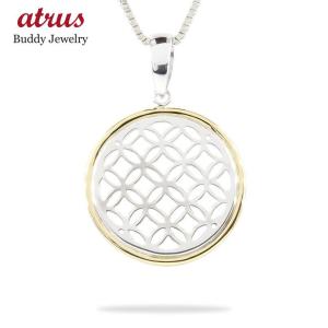 シルバー 18金 ネックレス トップ メンズ 七宝文様 コンビ sv925