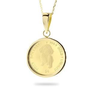 24金 ネックレス トップ コイン 純金 犬 トイプードル 2021年 純金貨 エリザベス女王 イギリス イエローゴールドk18 1/30オンス リバーシブル ケース付 あすつく