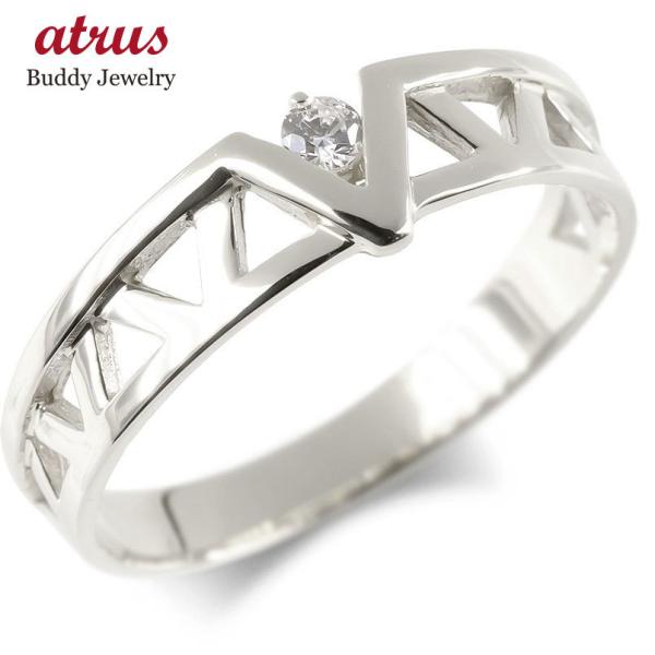 プラチナ リング メンズ ダイヤモンド 一粒 V 勝利 ダイヤ 指輪 pt900 ピンキーリング ト...