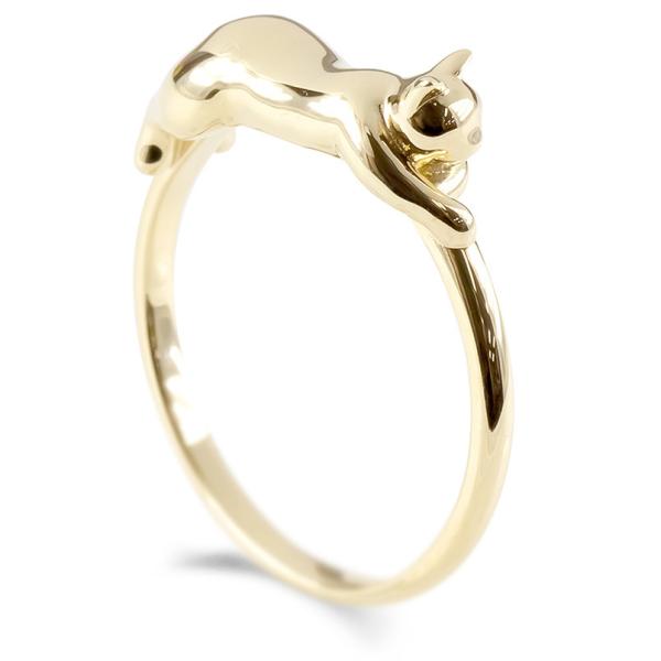 18金 リング ゴールド 猫 指輪 イエローゴールドk18 婚約指輪 安い エンゲージリング ピンキ...