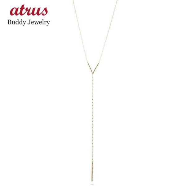 18金 ネックレス ラリエット ダイヤモンド V字 スライドネックレス ゴールド 18k イエローゴ...