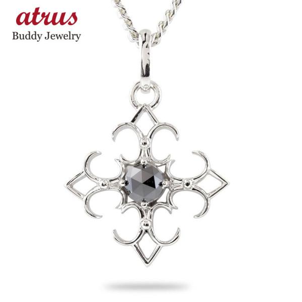 ネックレス メンズ シルバー ペンダントトップ クロス sv925 ブラックダイヤモンド 1ct 一...