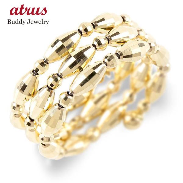 ゴールド リング 3連 フリーサイズ レディース 形状記憶 10金 10k イエローゴールドk10 ...