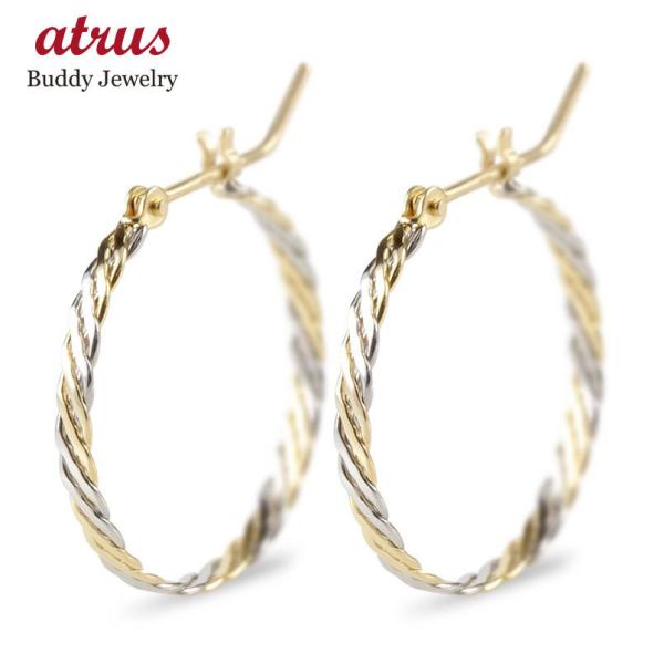 プラチナ フープピアス 18金 リング レディース ゴールド イエローゴールドk18 18k pt9...