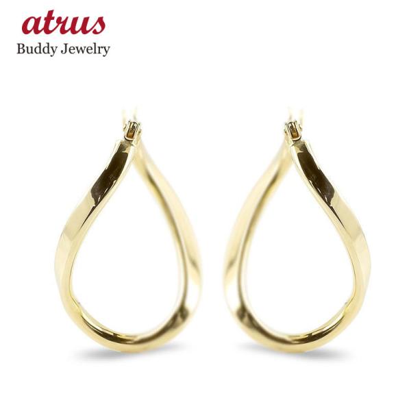 ピアス 18金 リング フープピアス ひねり レディース ゴールド イエローゴールドk18 18k ...