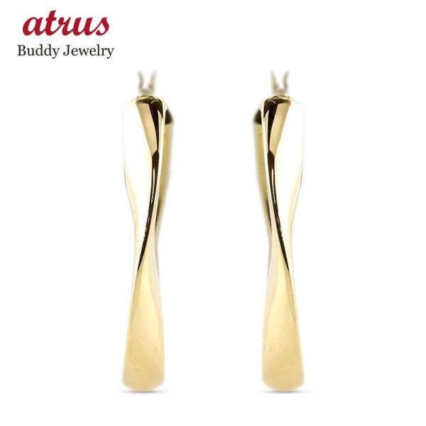 18金 ピアス レディース フープピアス リング ひねり ゴールド 18k イエローゴールドk18 ...