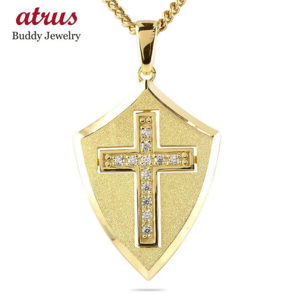 ゴールド ネックレス トップ メンズ 喜平 ダイヤモンド クロス シールド ペンダント キヘイ 10...