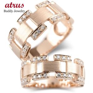 ペアリング ペア 結婚指輪 18金 ダイヤモンド 幅広 透かし 指輪 ゴールド ピンクゴールドk18 マリッジリング リング メンズ 2本セット 送料無料 セール SALE｜atrus