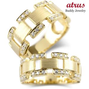 ペアリング ペア 結婚指輪 ゴールド ダイヤモンド 幅広 透かし 指輪 イエローゴールドk10 マリッジリングメンズ 2本セット 送料無料 セール SALE｜atrus