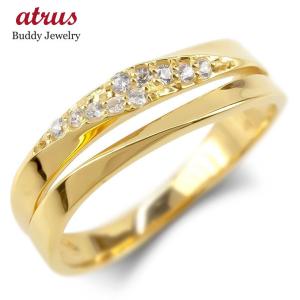 婚約指輪 ダイヤ 安い 18金 リング ダイヤモンド 指輪 ゴールド イエローゴールドk18 エンゲージリング ピンキーリング ウェーブ 2連 幅広 送料無料 人気｜atrus