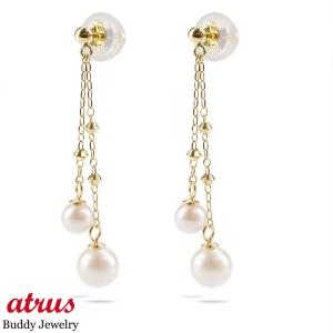 ピアス 18金 パール アコヤ真珠 スタッドピアス 揺れる ゴールド イエローゴールドk18 18k フォーマル ロング タッセル 女性 あすつく 送料無料 セール SALE