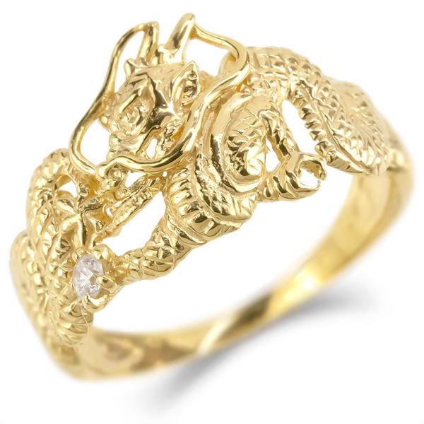 ゴールド リング 龍 ダイヤモンド メンズ 指輪 10金 イエローゴールドk10 10k ピンキーリ...