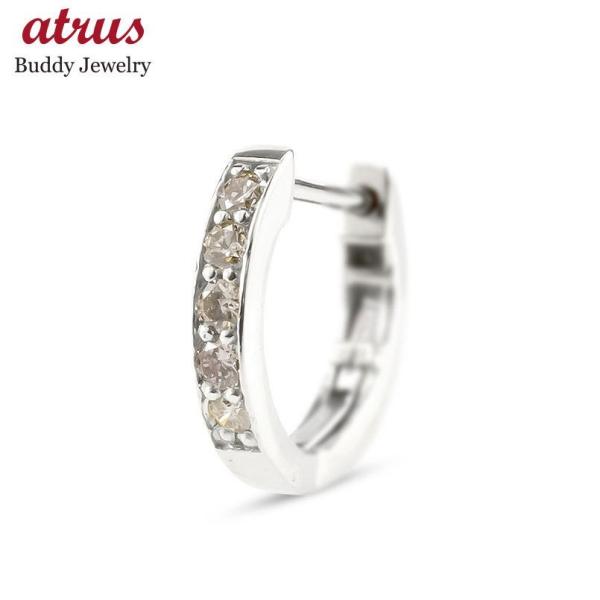 プラチナ フープピアス ダイヤモンド ライトブラウン 片耳 ピアス リング 中折れ式 レディース p...